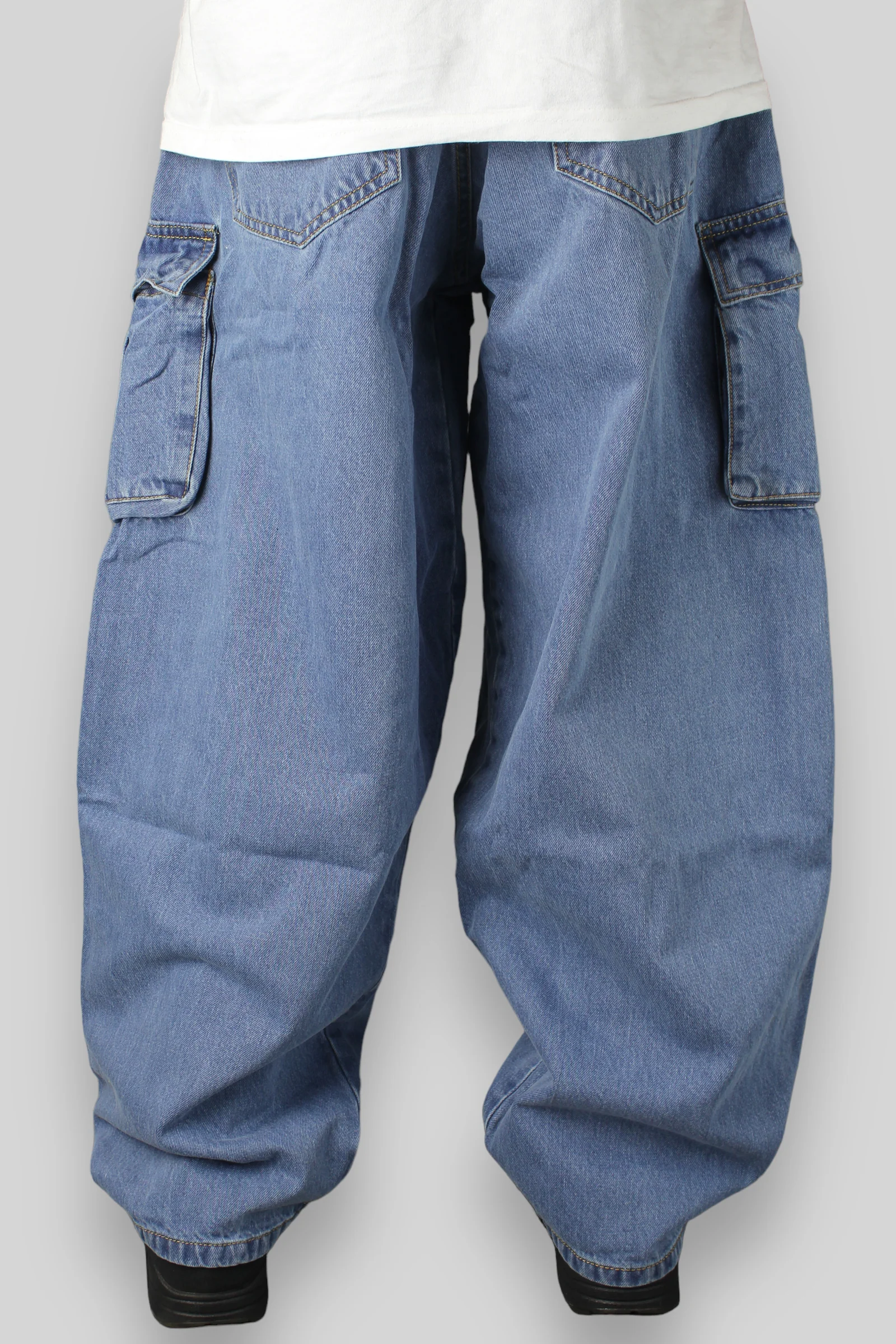 Balloon Fit Cargo Denim Pants (Stonewash Blue) - Image 3