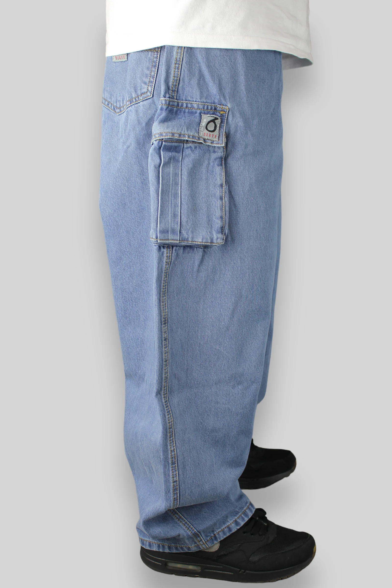 Balloon Fit Cargo Denim Pants (Stonewash Blue) - Image 4