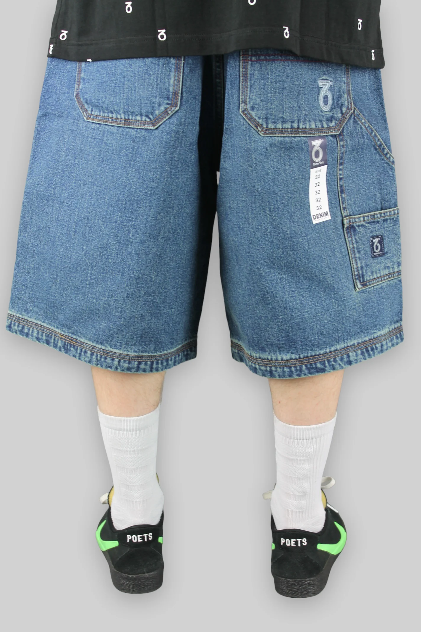 Youths Carpenter Loose Fit Denim Shorts (Dirty Mid Blue) - Image 3