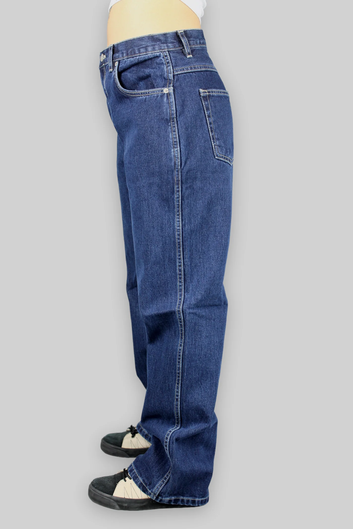Logo Pocket Loose Fit Denim Jeans (Dark Stonewash) - Image 3