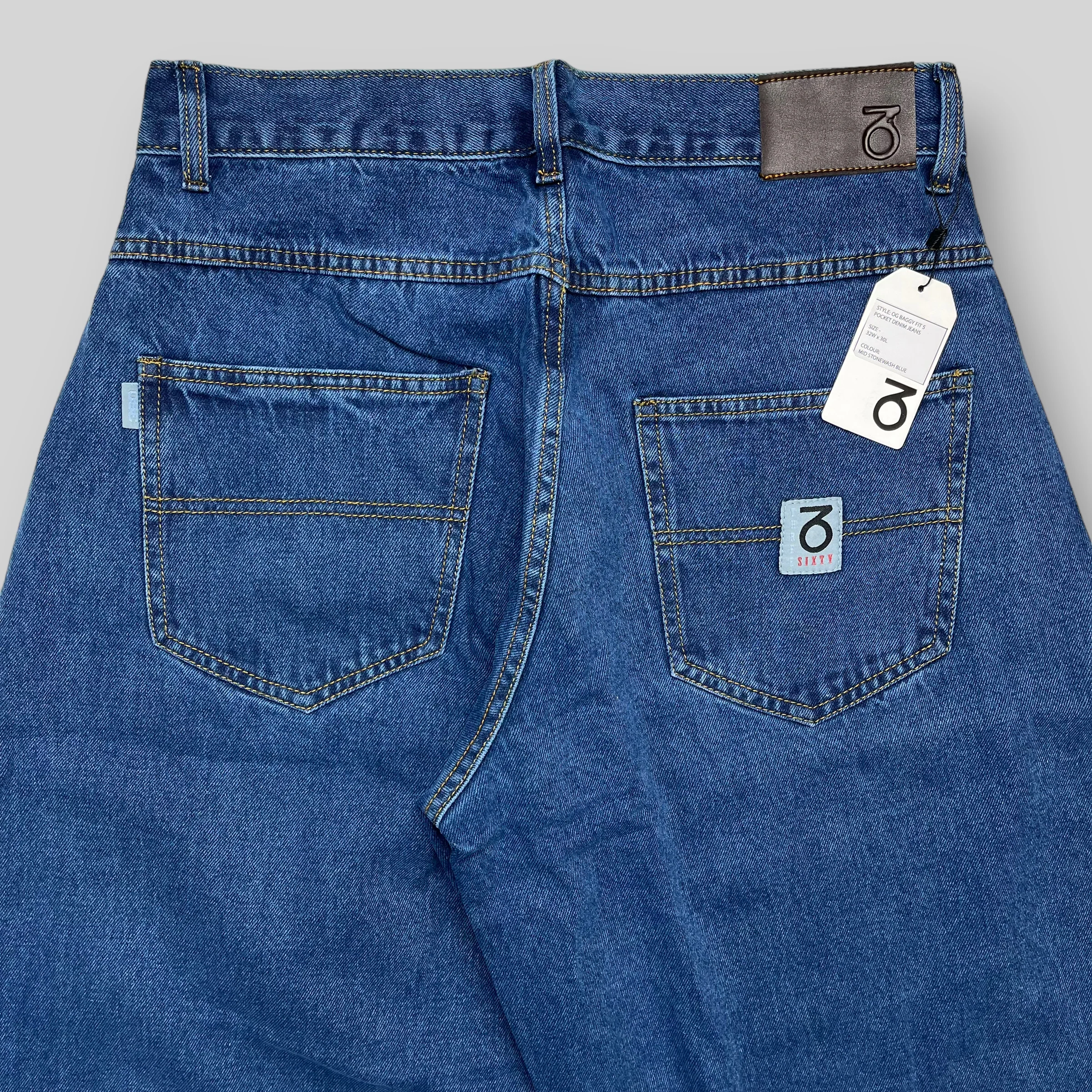 OG Baggy Fit 5 Pocket Denim Jeans (Mid Stonewash Blue) - Image 7